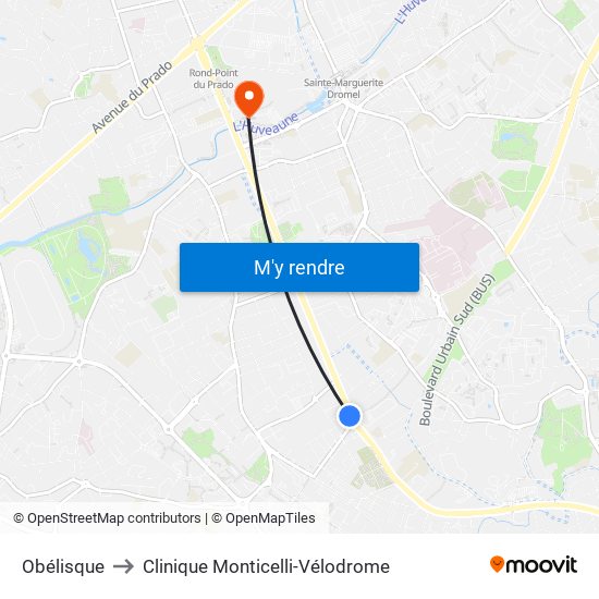 Obélisque to Clinique Monticelli-Vélodrome map
