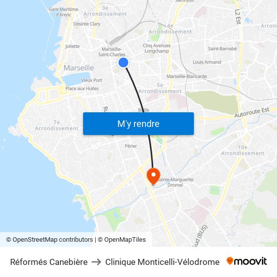 Réformés Canebière to Clinique Monticelli-Vélodrome map