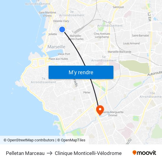 Pelletan Marceau to Clinique Monticelli-Vélodrome map