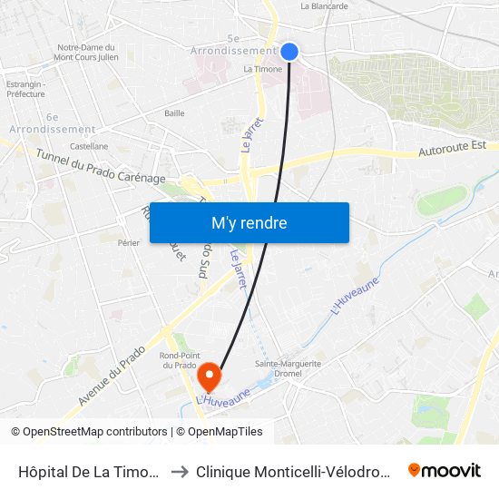 Hôpital De La Timone to Clinique Monticelli-Vélodrome map