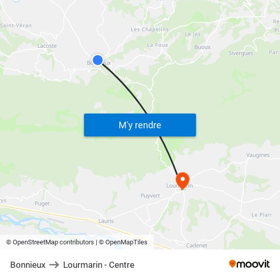 Bonnieux to Lourmarin - Centre map