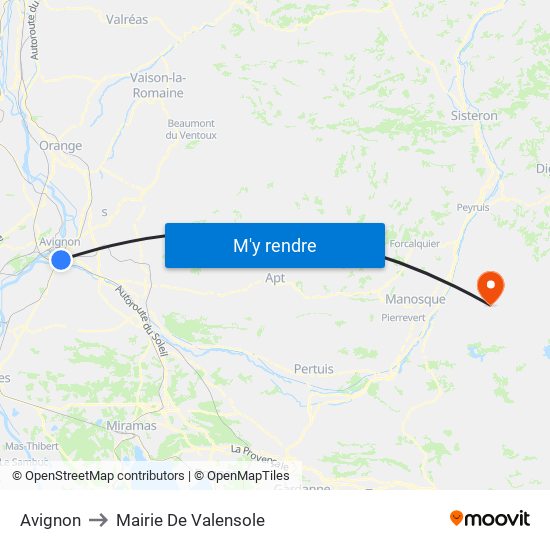 Avignon to Mairie De Valensole map