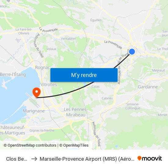 Clos Bernadette to Marseille-Provence Airport (MRS) (Aéroport de Marseille Provence) map