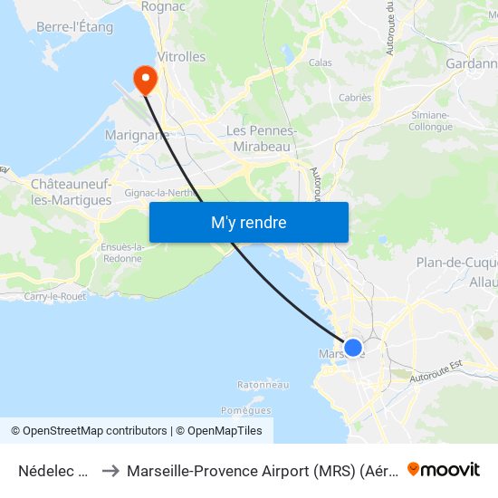 Nédelec St Charles to Marseille-Provence Airport (MRS) (Aéroport de Marseille Provence) map