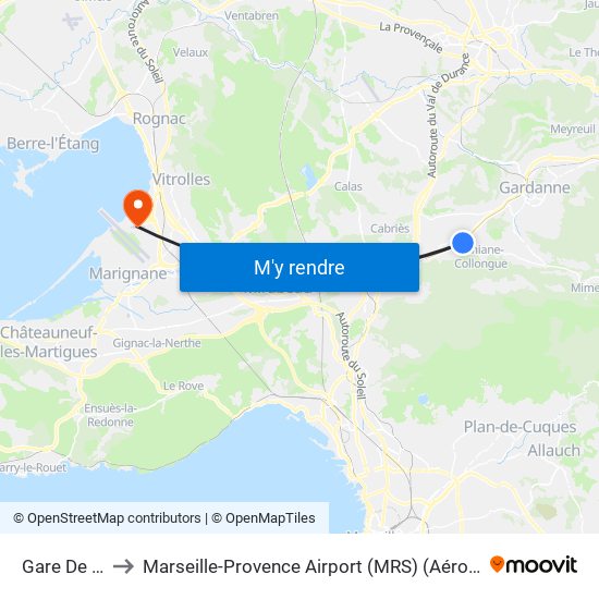 Gare De Simiane to Marseille-Provence Airport (MRS) (Aéroport de Marseille Provence) map