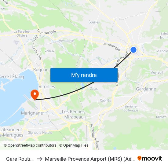Gare Routière Belges to Marseille-Provence Airport (MRS) (Aéroport de Marseille Provence) map