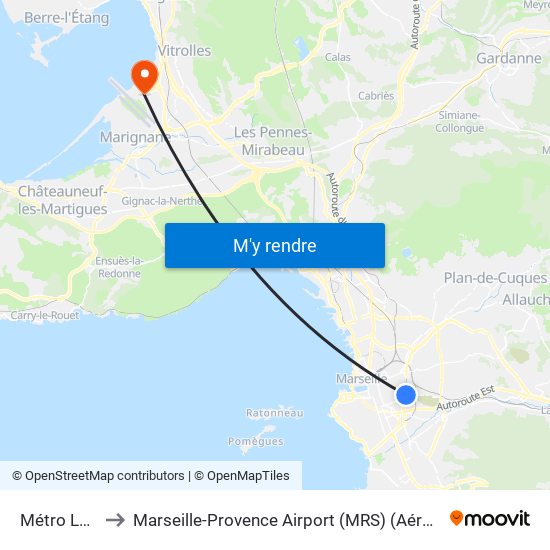 Métro La Timone to Marseille-Provence Airport (MRS) (Aéroport de Marseille Provence) map