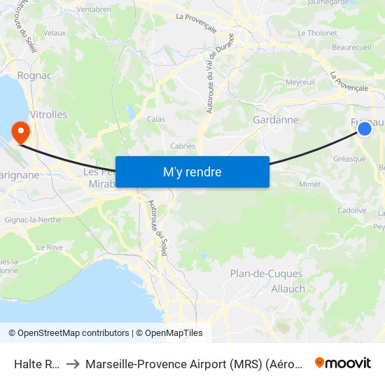 Halte Routière to Marseille-Provence Airport (MRS) (Aéroport de Marseille Provence) map