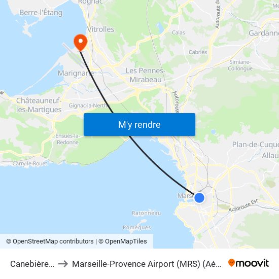 Canebière Garibaldi to Marseille-Provence Airport (MRS) (Aéroport de Marseille Provence) map