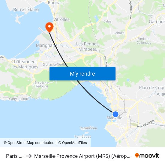 Paris Forbin to Marseille-Provence Airport (MRS) (Aéroport de Marseille Provence) map
