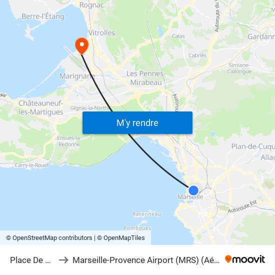 Place De Strasbourg to Marseille-Provence Airport (MRS) (Aéroport de Marseille Provence) map