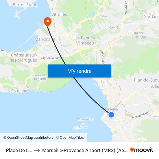 Place De La Corderie to Marseille-Provence Airport (MRS) (Aéroport de Marseille Provence) map