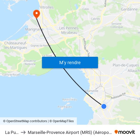 La Pugette to Marseille-Provence Airport (MRS) (Aéroport de Marseille Provence) map