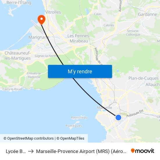 Lycée Brochier to Marseille-Provence Airport (MRS) (Aéroport de Marseille Provence) map
