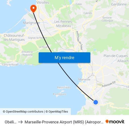 Obélisque to Marseille-Provence Airport (MRS) (Aéroport de Marseille Provence) map
