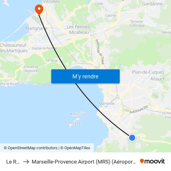 Le Redon to Marseille-Provence Airport (MRS) (Aéroport de Marseille Provence) map