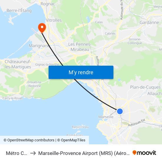 Métro Chartreux to Marseille-Provence Airport (MRS) (Aéroport de Marseille Provence) map