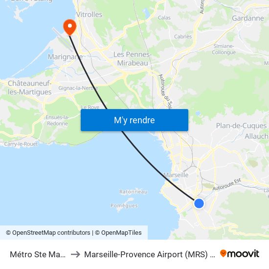 Métro Ste Marguerite Dromel to Marseille-Provence Airport (MRS) (Aéroport de Marseille Provence) map