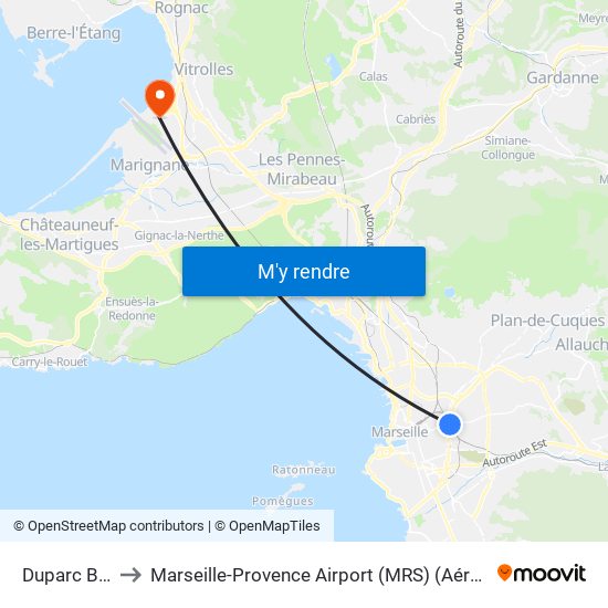 Duparc Blancarde to Marseille-Provence Airport (MRS) (Aéroport de Marseille Provence) map