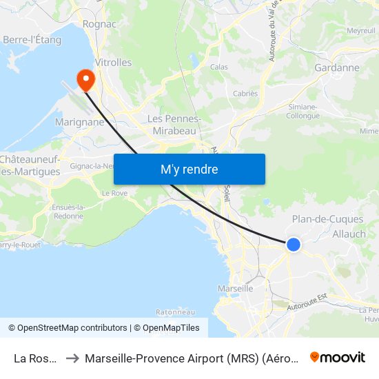 La Rose Poste to Marseille-Provence Airport (MRS) (Aéroport de Marseille Provence) map