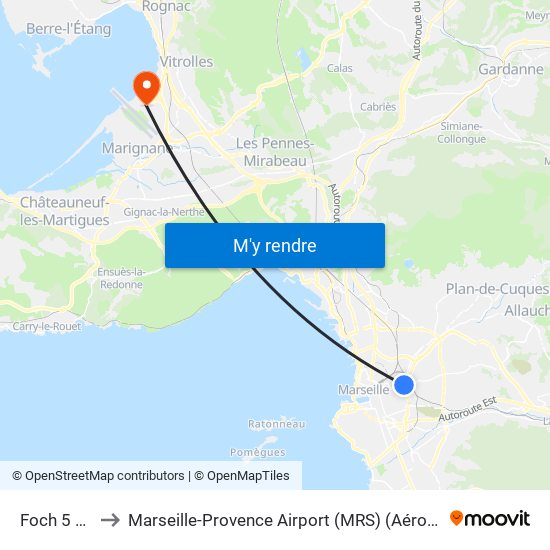 Foch 5 Avenues to Marseille-Provence Airport (MRS) (Aéroport de Marseille Provence) map