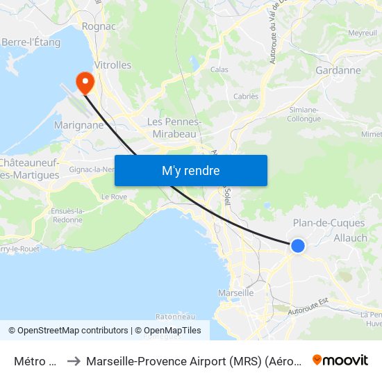 Métro La Rose to Marseille-Provence Airport (MRS) (Aéroport de Marseille Provence) map