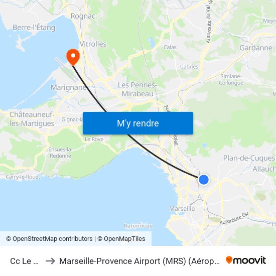 Cc Le Merlan to Marseille-Provence Airport (MRS) (Aéroport de Marseille Provence) map