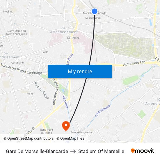 Gare De Marseille-Blancarde to Stadium Of Marseille map