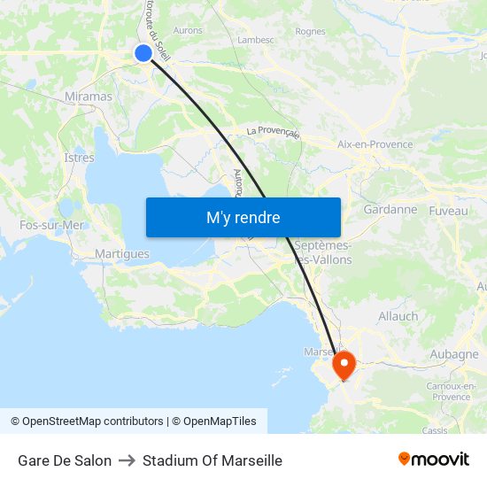 Gare De Salon to Stadium Of Marseille map