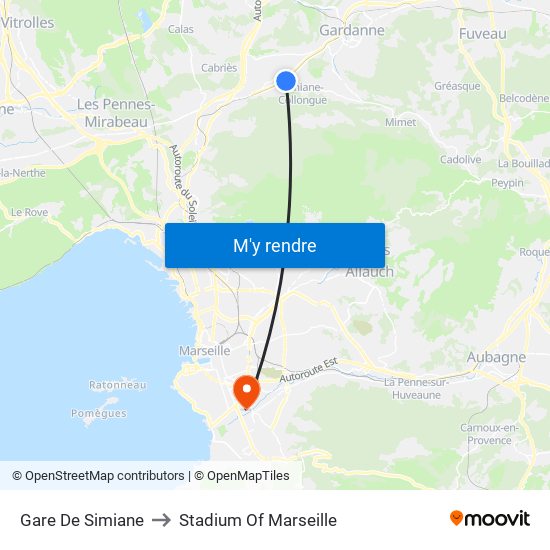 Gare De Simiane to Stadium Of Marseille map