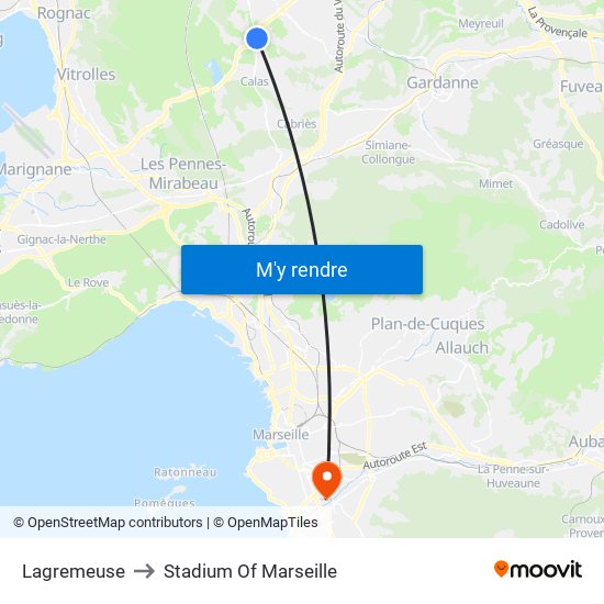 Lagremeuse to Stadium Of Marseille map