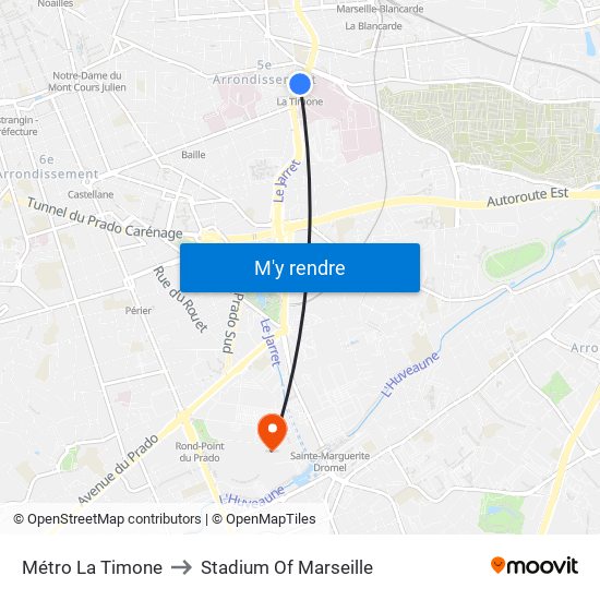 Métro La Timone to Stadium Of Marseille map