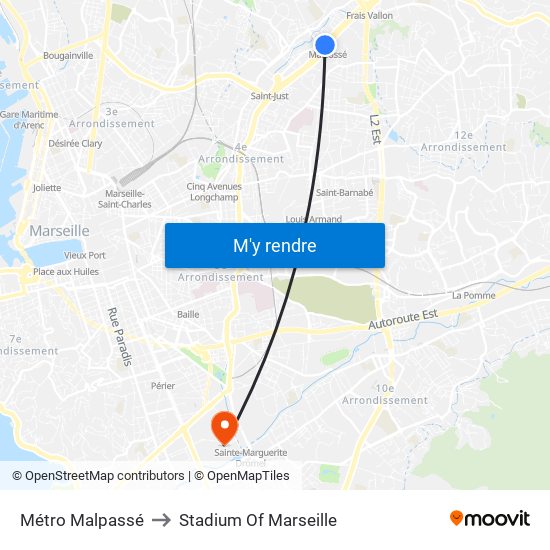 Métro Malpassé to Stadium Of Marseille map