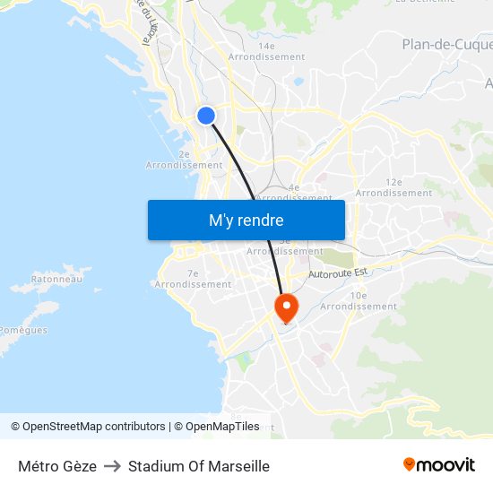 Métro Gèze to Stadium Of Marseille map