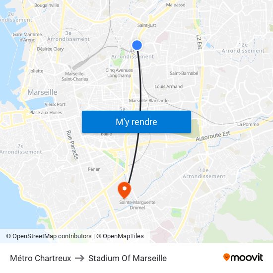 Métro Chartreux to Stadium Of Marseille map