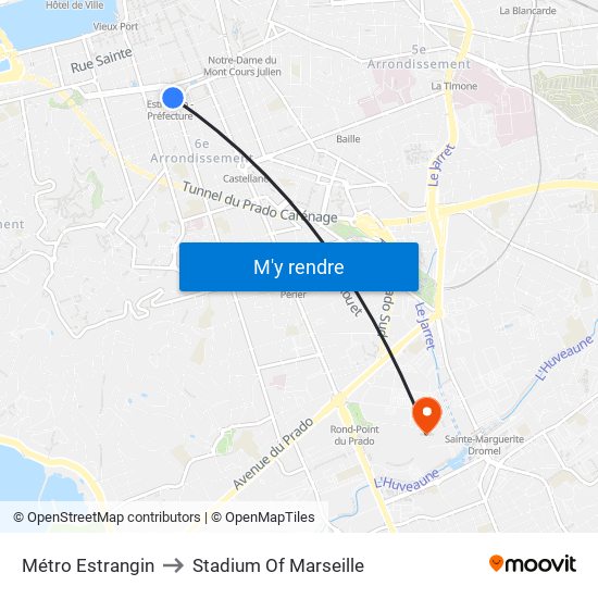 Métro Estrangin to Stadium Of Marseille map