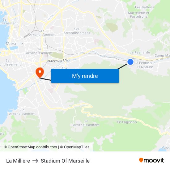 La Millière to Stadium Of Marseille map