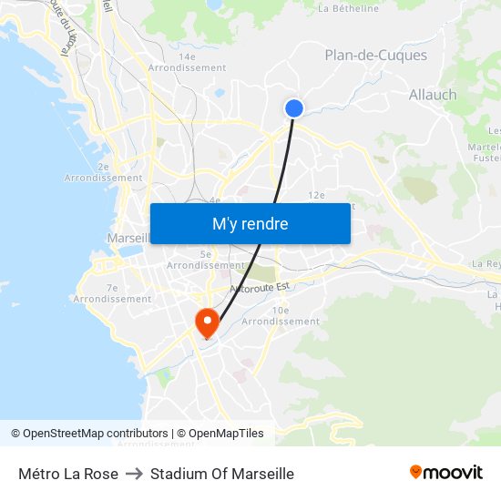 Métro La Rose to Stadium Of Marseille map