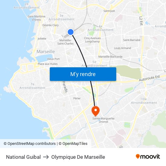 National Guibal to Olympique De Marseille map