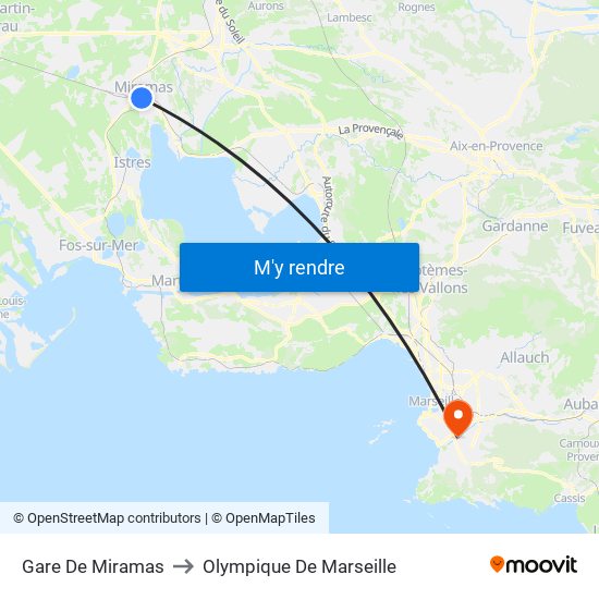 Gare De Miramas to Olympique De Marseille map