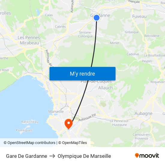 Gare De Gardanne to Olympique De Marseille map