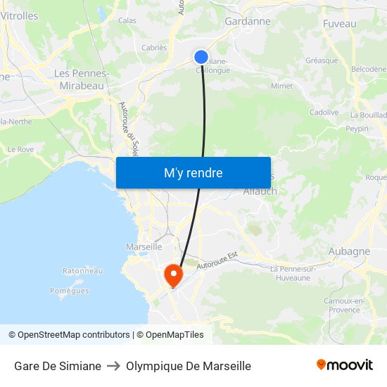 Gare De Simiane to Olympique De Marseille map