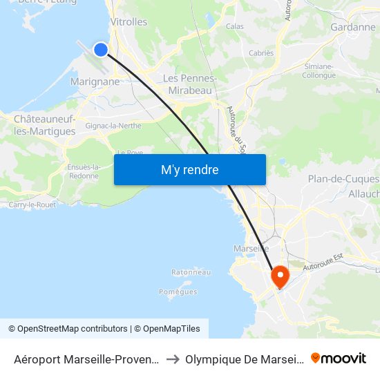 Aéroport Marseille-Provence to Olympique De Marseille map