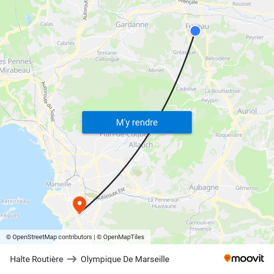 Halte Routière to Olympique De Marseille map