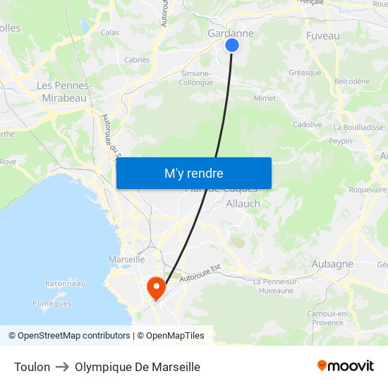 Toulon to Olympique De Marseille map