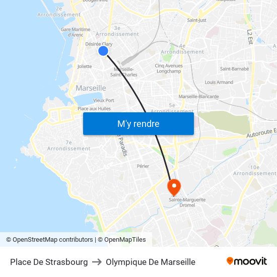 Place De Strasbourg to Olympique De Marseille map