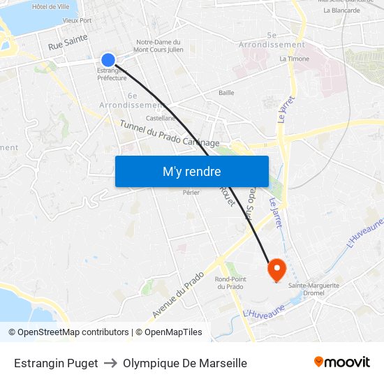 Estrangin Puget to Olympique De Marseille map