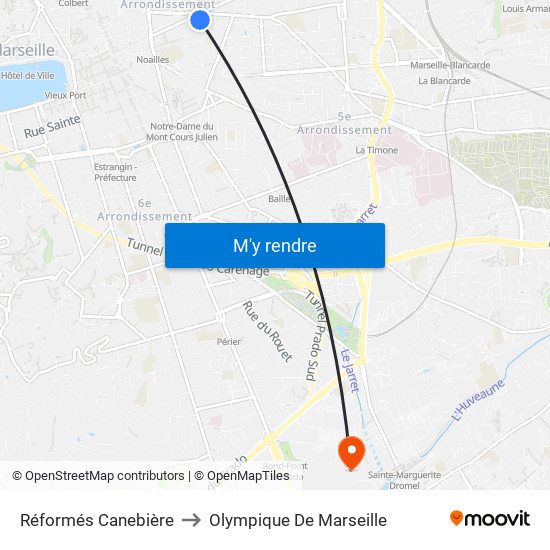 Réformés Canebière to Olympique De Marseille map