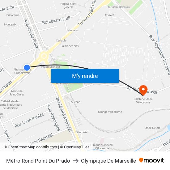 Métro Rond Point Du Prado to Olympique De Marseille map