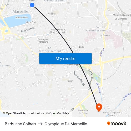 Barbusse Colbert to Olympique De Marseille map